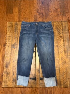 1822 Denim Dark Blue Boyfriend Jeans with Rolled Cuffs